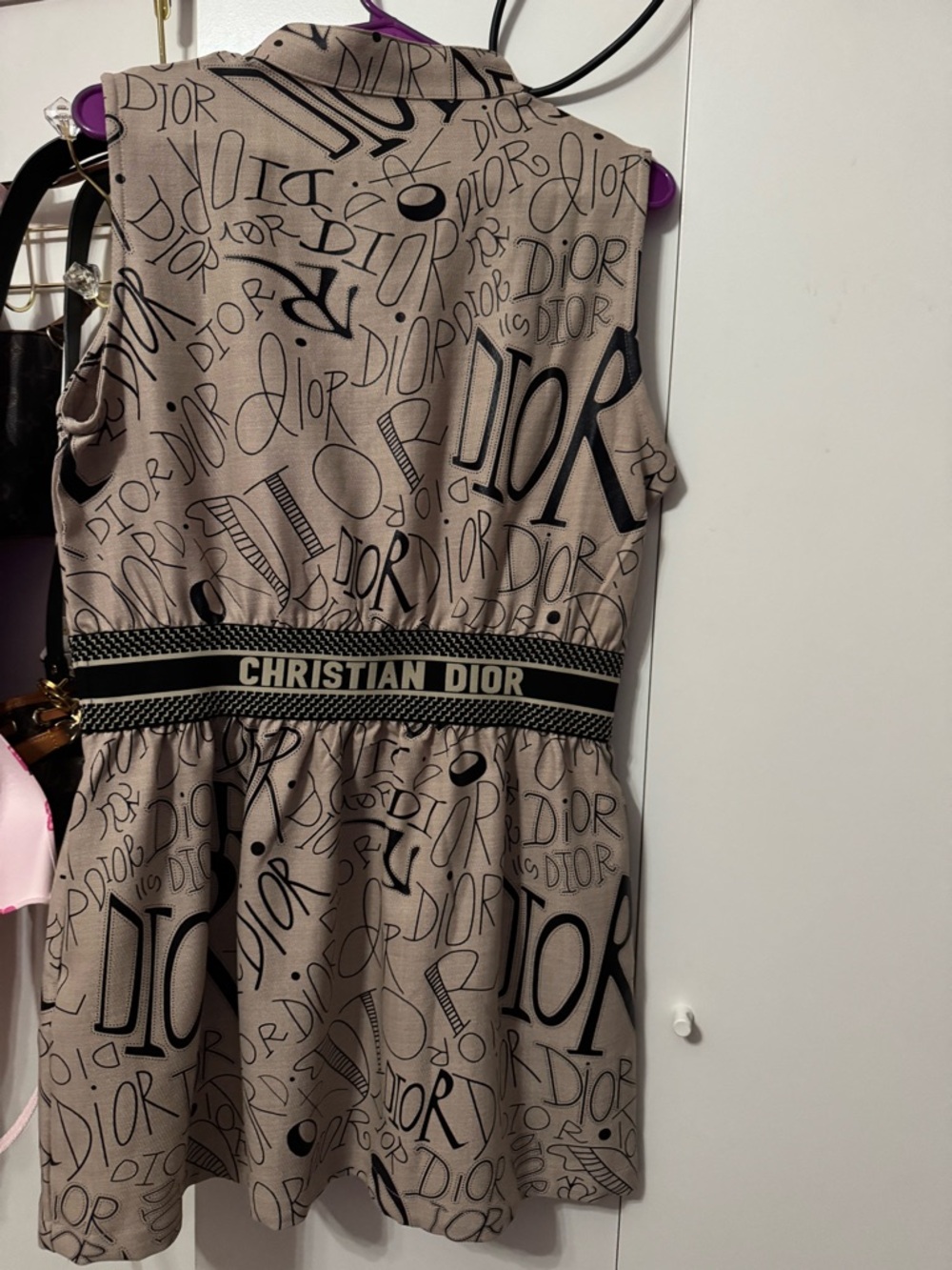 Dior Beige Dress with Black Logo Print and Waistband - Picture 3 of 3